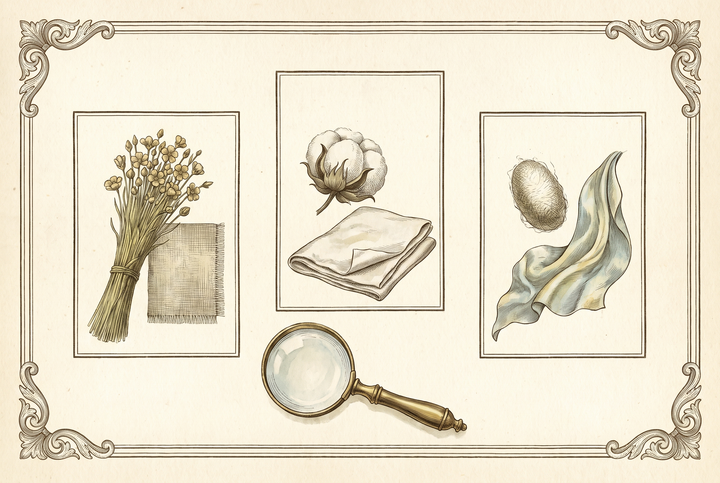 Flax, cotton and silk shown as specimens — engraving