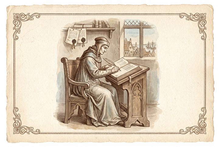 A notary writing in a great register — engraving