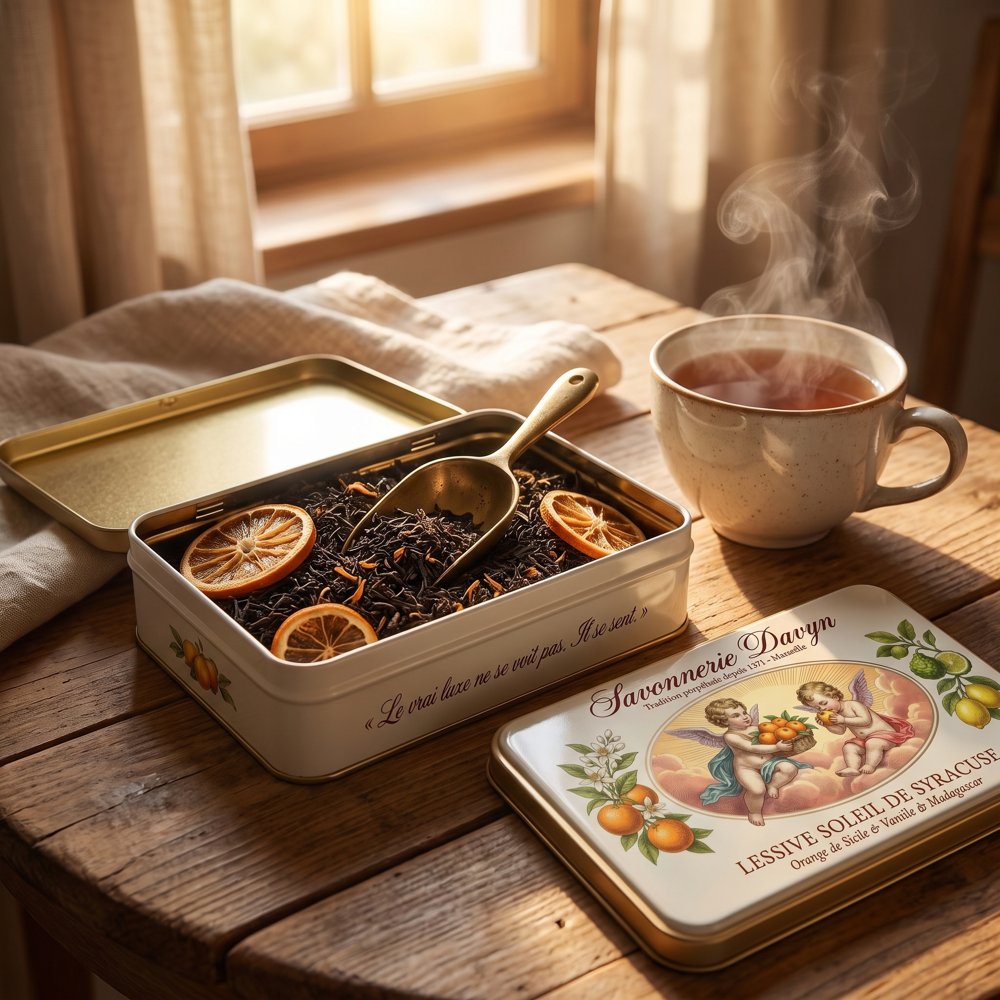 The tin as a tea caddy