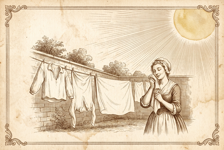 Shirts drying in engraved rays of sunshine — engraving