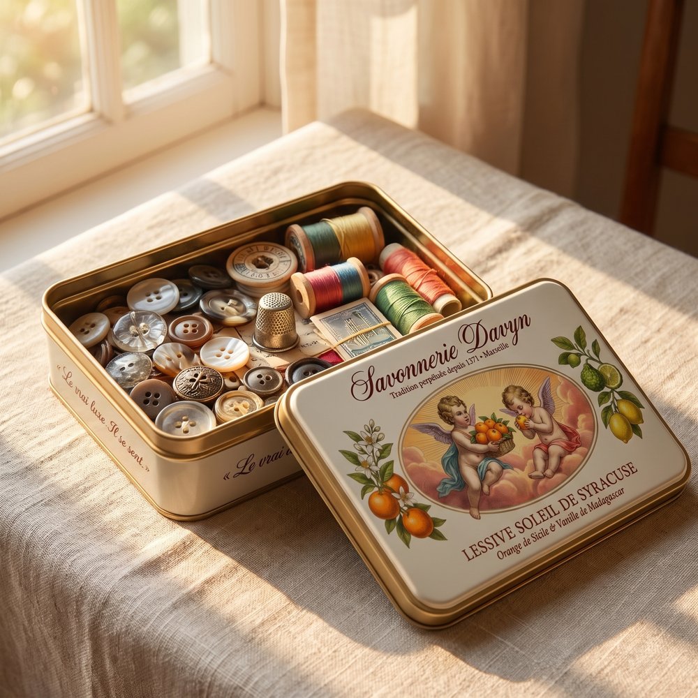 The tin as a sewing box